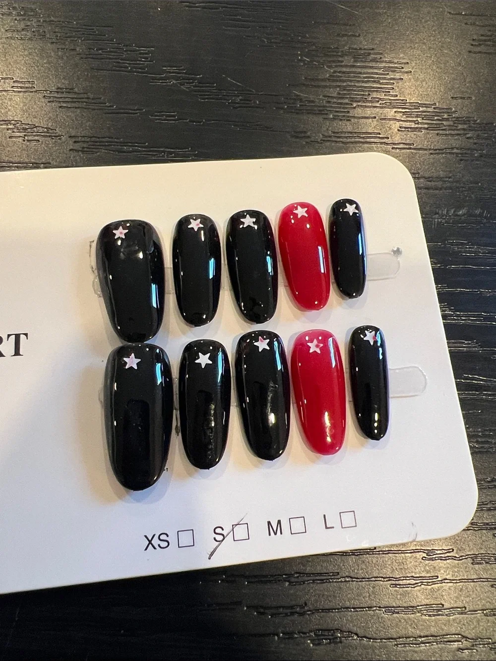Nail Art False Nails Set - Black & Red Star Accent